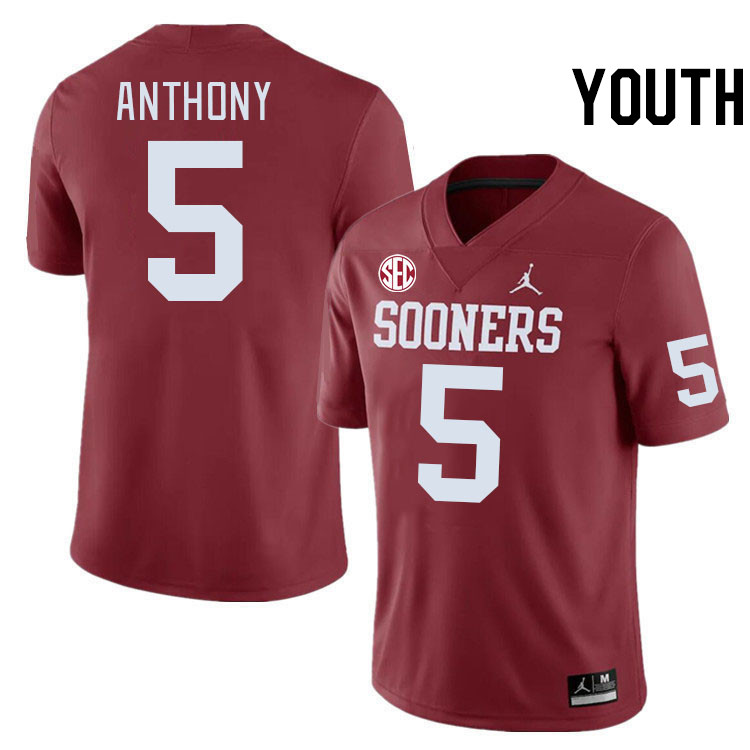 Youth #5 Andrel Anthony Oklahoma Sooners 2024 SEC Conference College Football Jerseys-Crimson